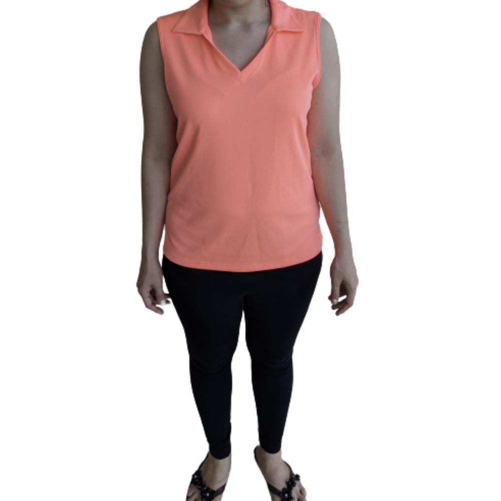 3/$20 Lady Hagen Peach Sleeveless Golf Polo - Sz M